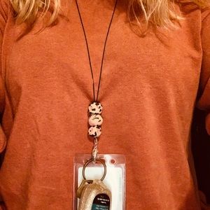 Pink Leopard Bead Teacher Lanyard